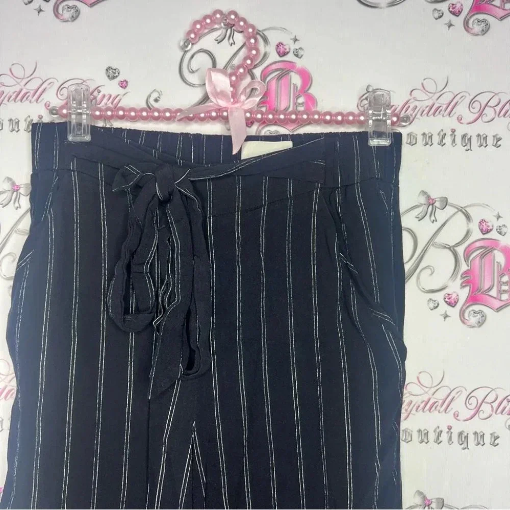 Wilfred pants capris linen wide leg light weight pin striped with bow tie up